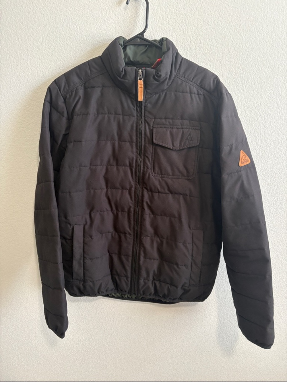 Men's Black Quilted Puffer Jacket with Chest Pocket